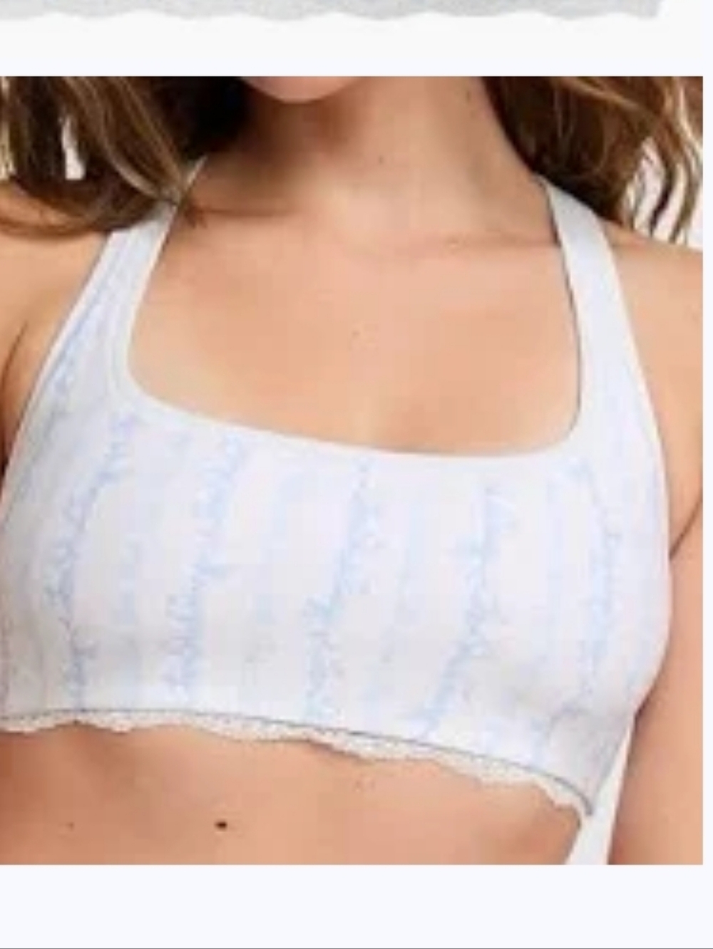 PINK x LoveShackFancy NWT Cotton Racerback Bralette logo mania Blue color sz LRG